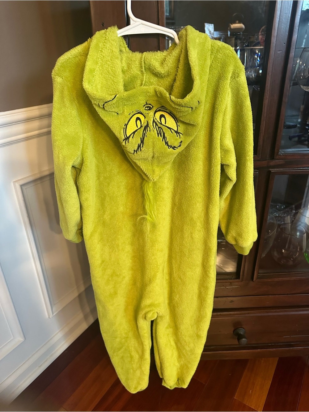 Kids Green Grinch Fleece One-Piece Hooded Pajamas - Picture 3 of 4